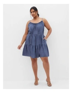 Sweet Tiers Mini Dress in Mid Denim
