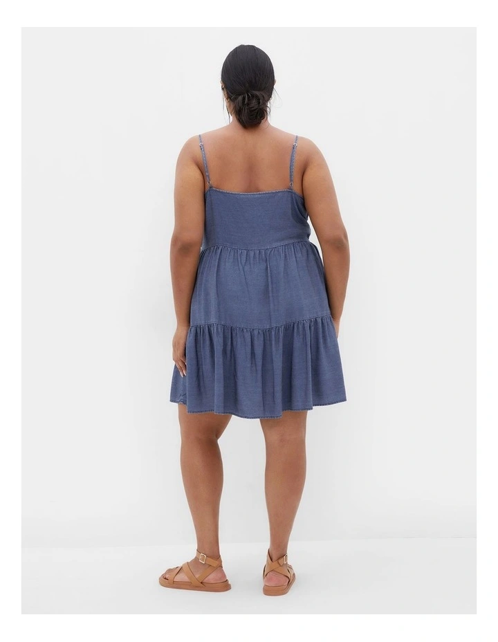 Sweet Tiers Mini Dress in Mid Denim image 2