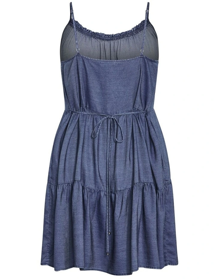 Sweet Tiers Mini Dress in Mid Denim image 4