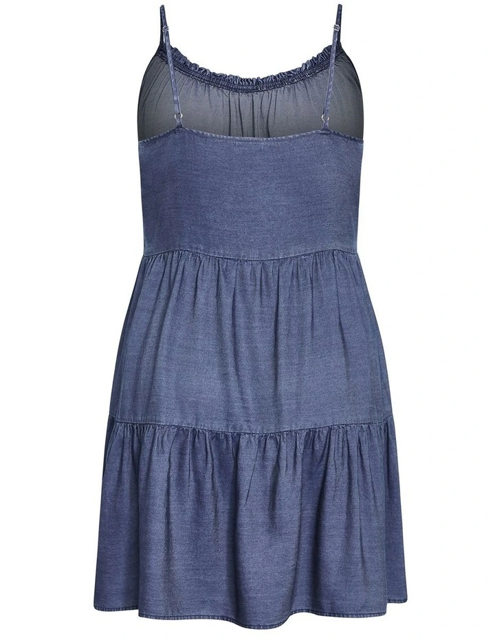 Sweet Tiers Mini Dress in Mid Denim image 6