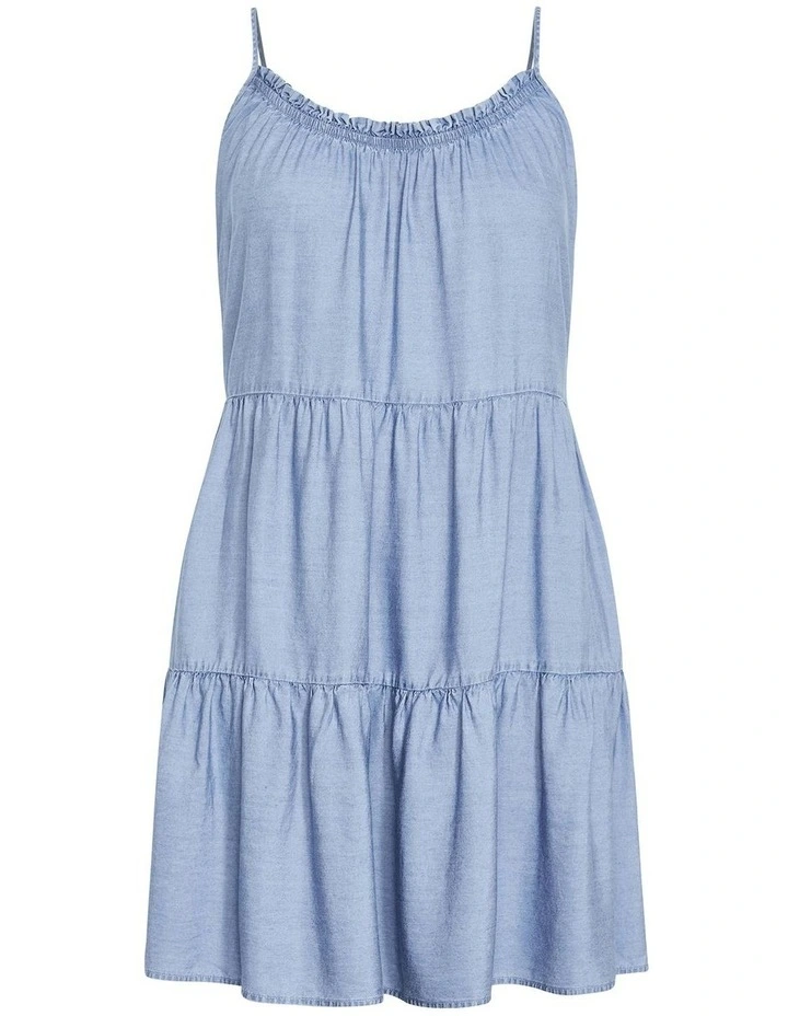 Sweet Tiers Mini Dress in Light Denim image 3