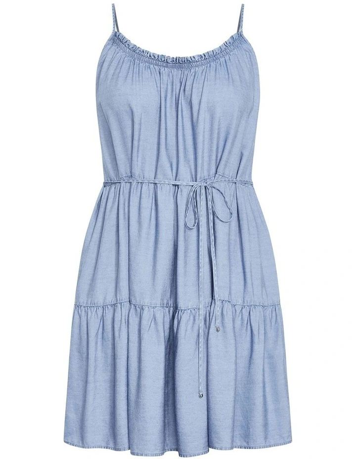 Sweet Tiers Mini Dress in Light Denim image 5