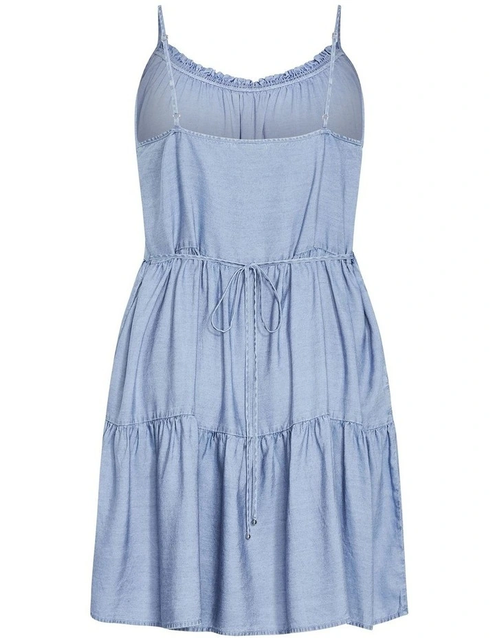 Sweet Tiers Mini Dress in Light Denim image 6