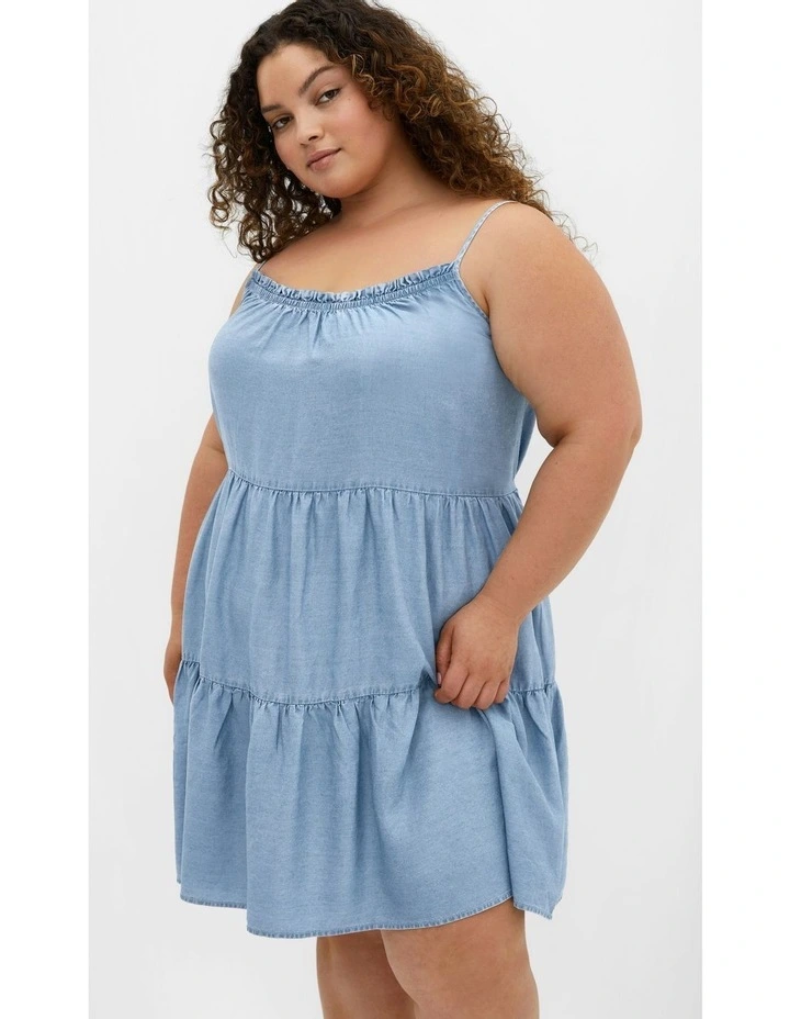 Sweet Tiers Mini Dress in Light Denim image 7