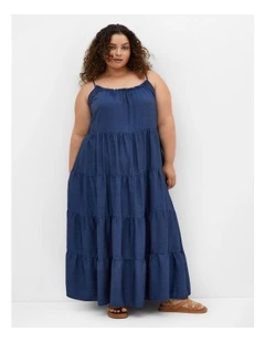 Island Tier Frill Maxi Dress in Dark Wash