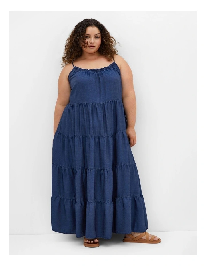 Island Tier Frill Maxi Dress in Dark Wash image 1