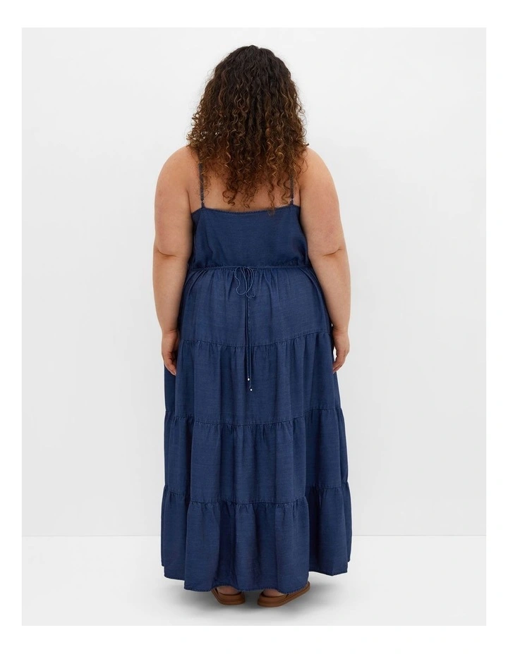 Island Tier Frill Maxi Dress in Dark Wash image 2