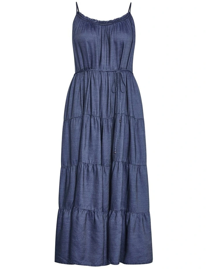 Island Tier Frill Maxi Dress in Dark Wash image 3