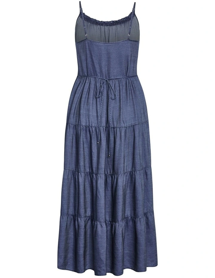 Island Tier Frill Maxi Dress in Dark Wash image 4