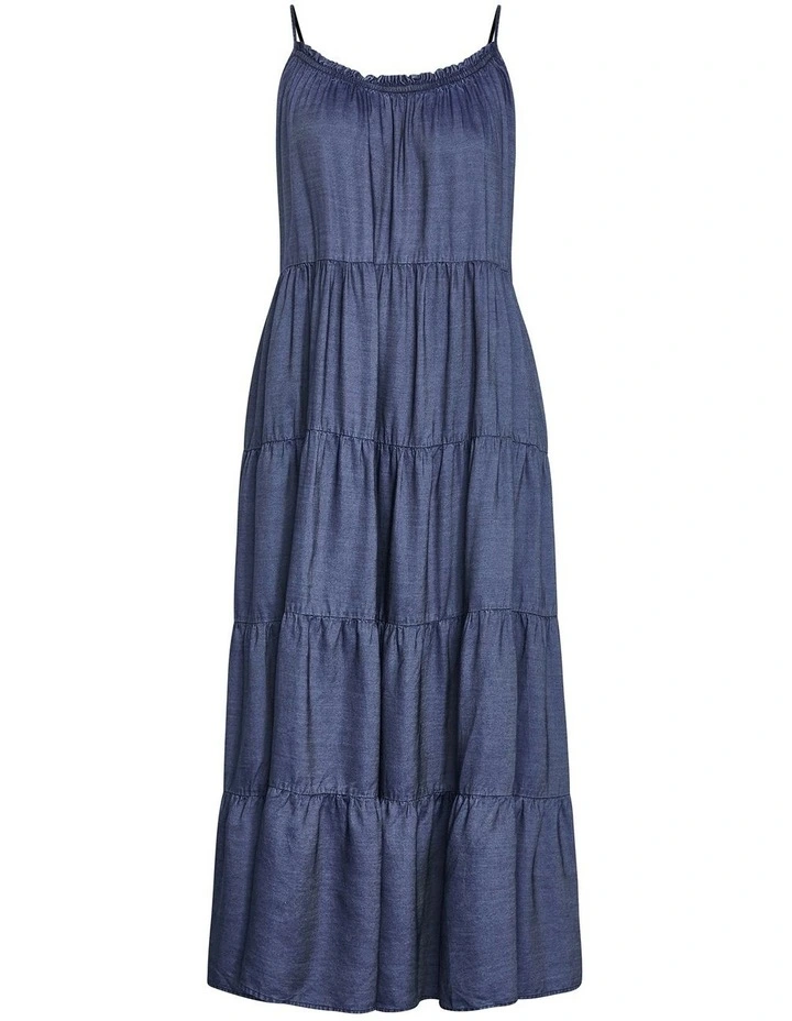 Island Tier Frill Maxi Dress in Dark Wash image 5