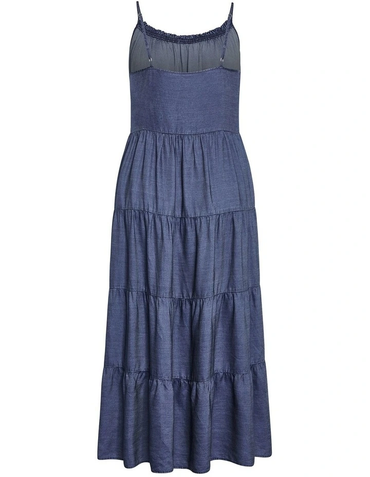 Island Tier Frill Maxi Dress in Dark Wash image 6