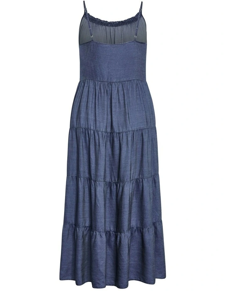 Island Tier Frill Maxi Dress in Dark Wash image 7