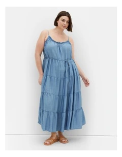 Island Tier Frill Maxi Dress in Light Wash