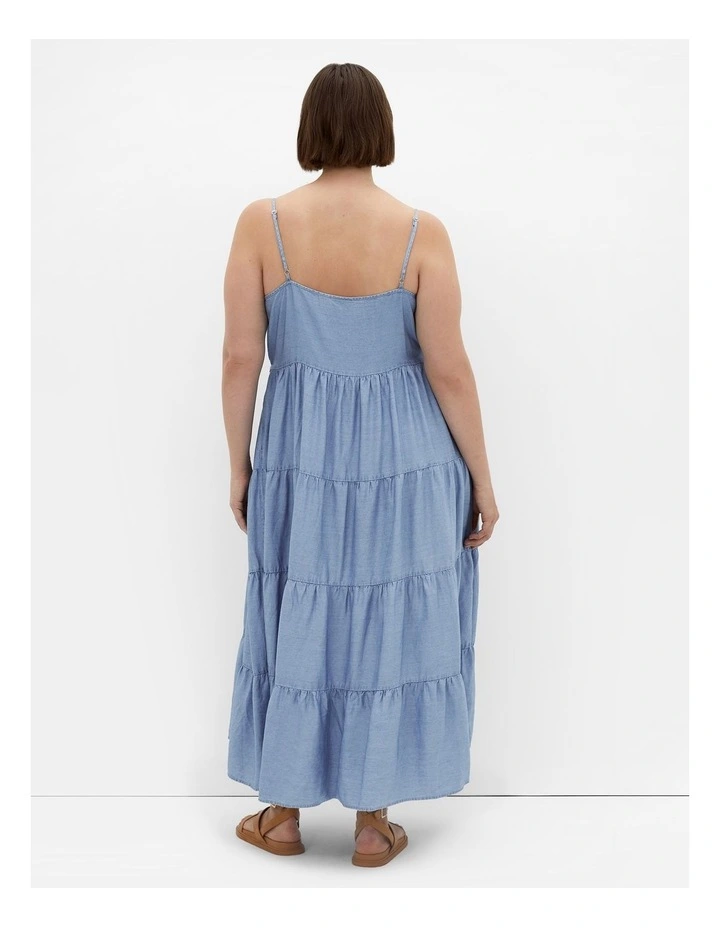 Island Tier Frill Maxi Dress in Light Wash image 2