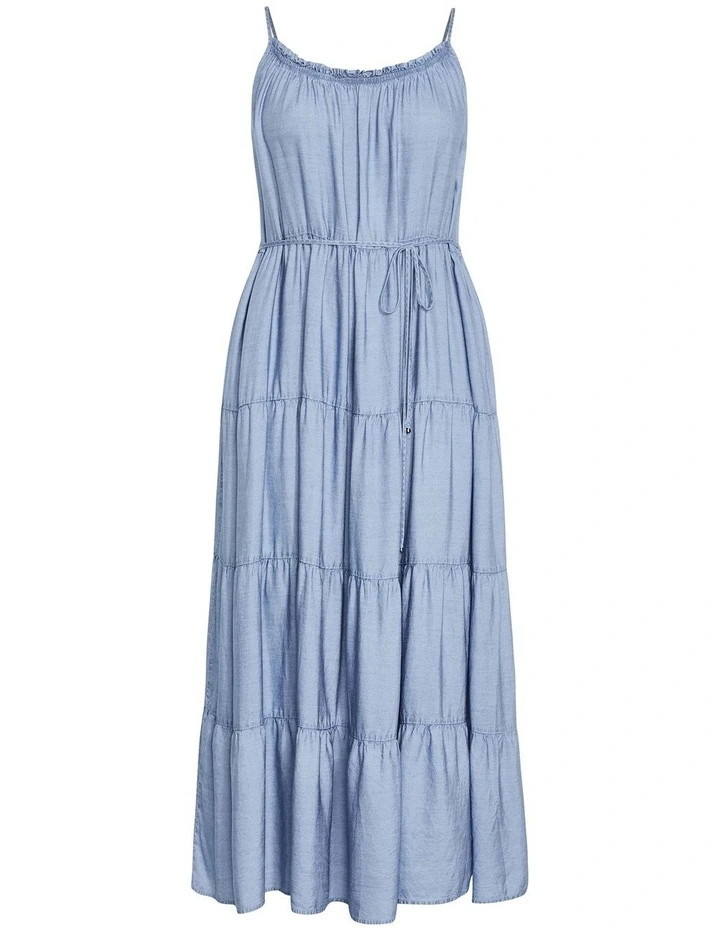 Island Tier Frill Maxi Dress in Light Wash image 3