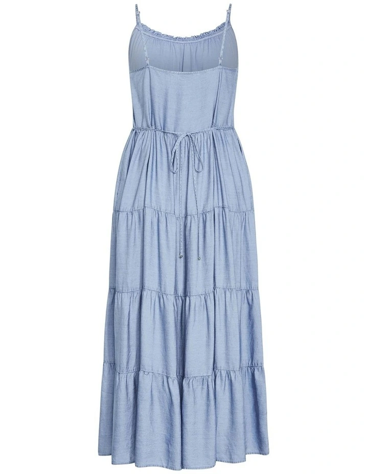 Island Tier Frill Maxi Dress in Light Wash image 4