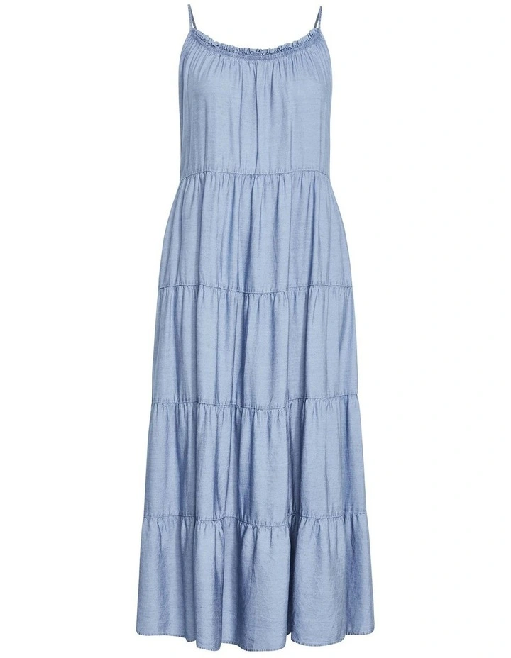Island Tier Frill Maxi Dress in Light Wash image 5