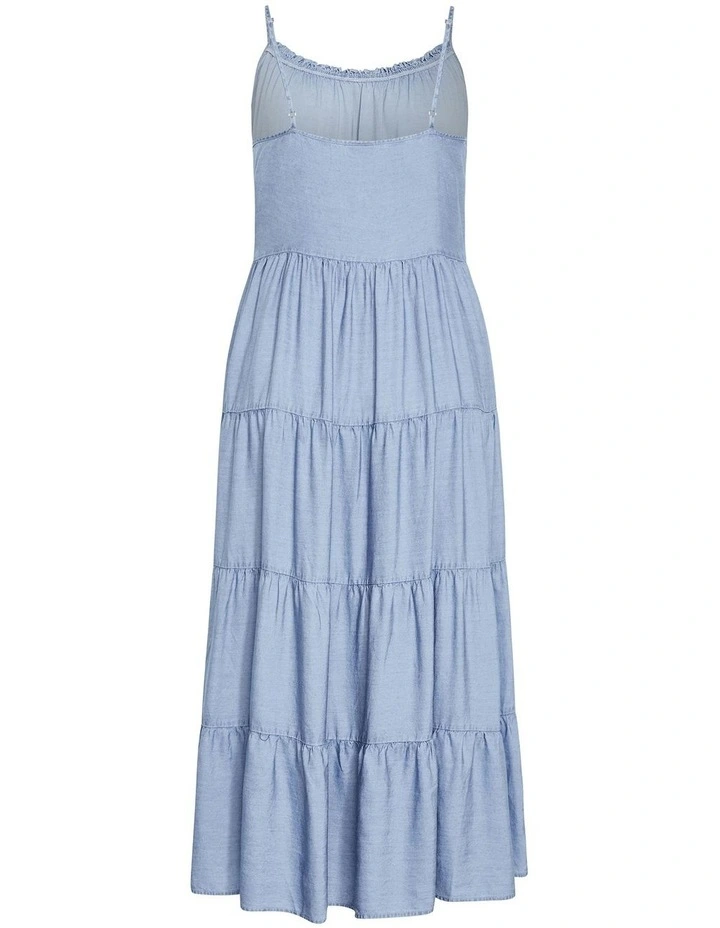 Island Tier Frill Maxi Dress in Light Wash image 6