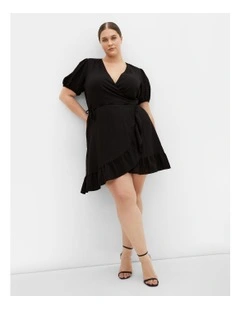 Selena Wrap Mini Dress in Black