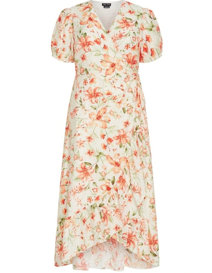 Sarina Print Wrap Midi Dress in Ivory image 3