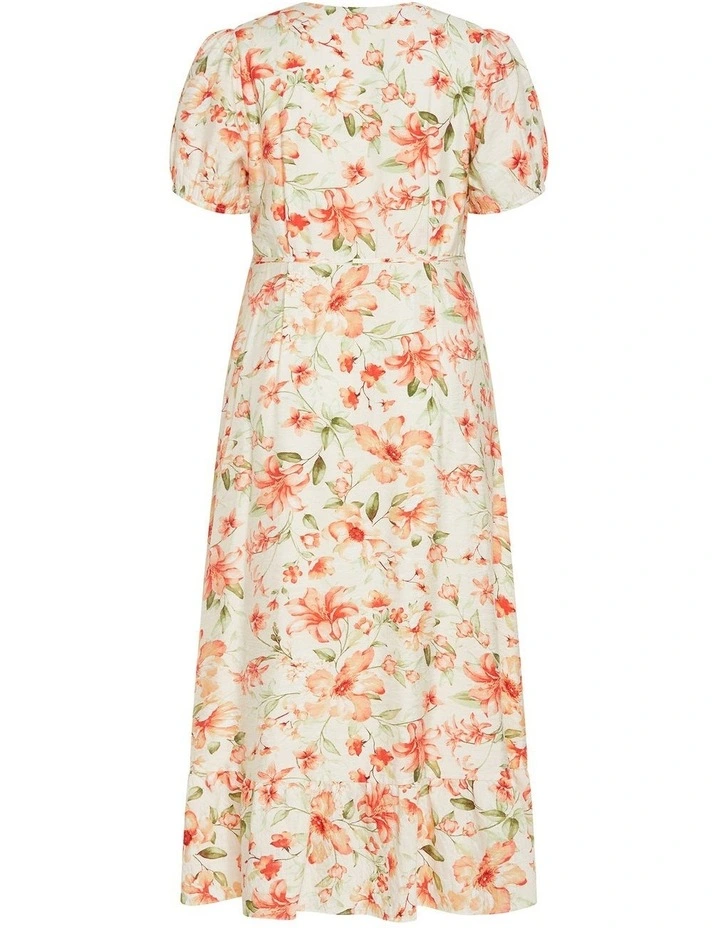 Sarina Print Wrap Midi Dress in Ivory image 4