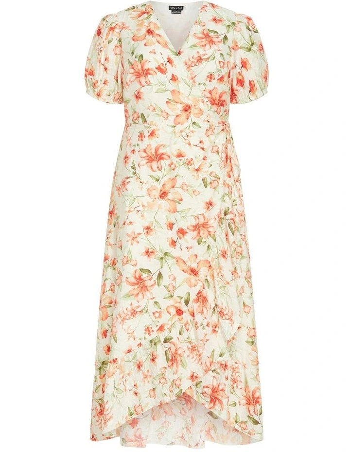 Sarina Print Wrap Midi Dress in Ivory image 5