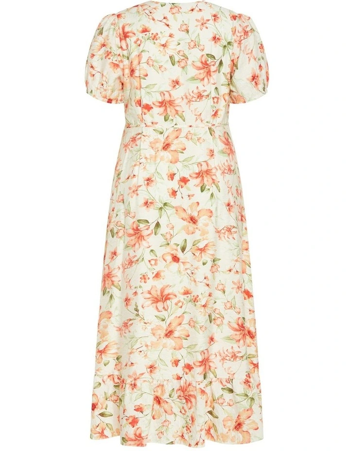 Sarina Print Wrap Midi Dress in Ivory image 6