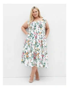 Haven Tier Midi Print Dress in Ivory