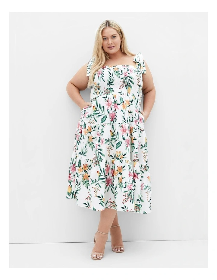 Haven Tier Midi Print Dress in Ivory image 1
