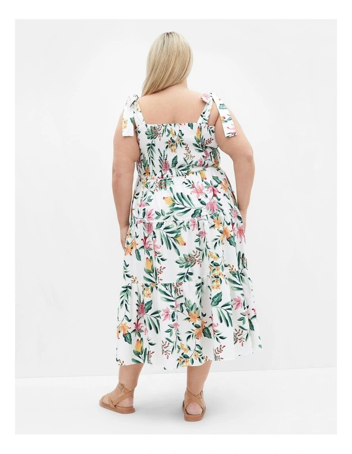Haven Tier Midi Print Dress in Ivory image 2
