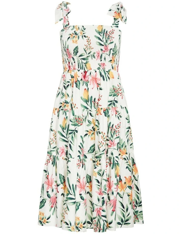 Haven Tier Midi Print Dress in Ivory image 3