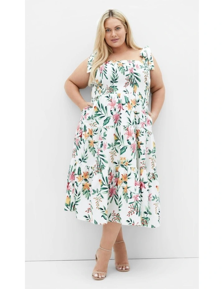 Haven Tier Midi Print Dress in Ivory image 6