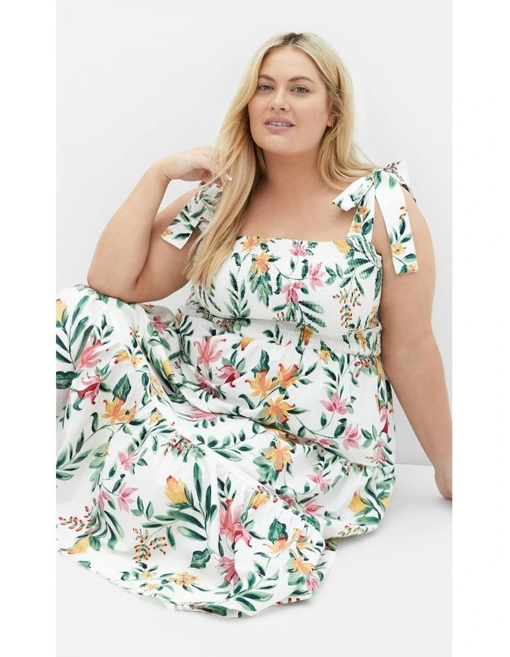 Haven Tier Midi Print Dress in Ivory image 7