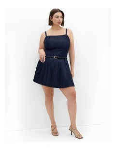 Skye Pleat Mini Dress in Dark Denim