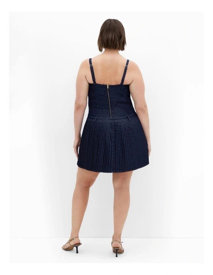 Skye Pleat Mini Dress in Dark Denim image 2