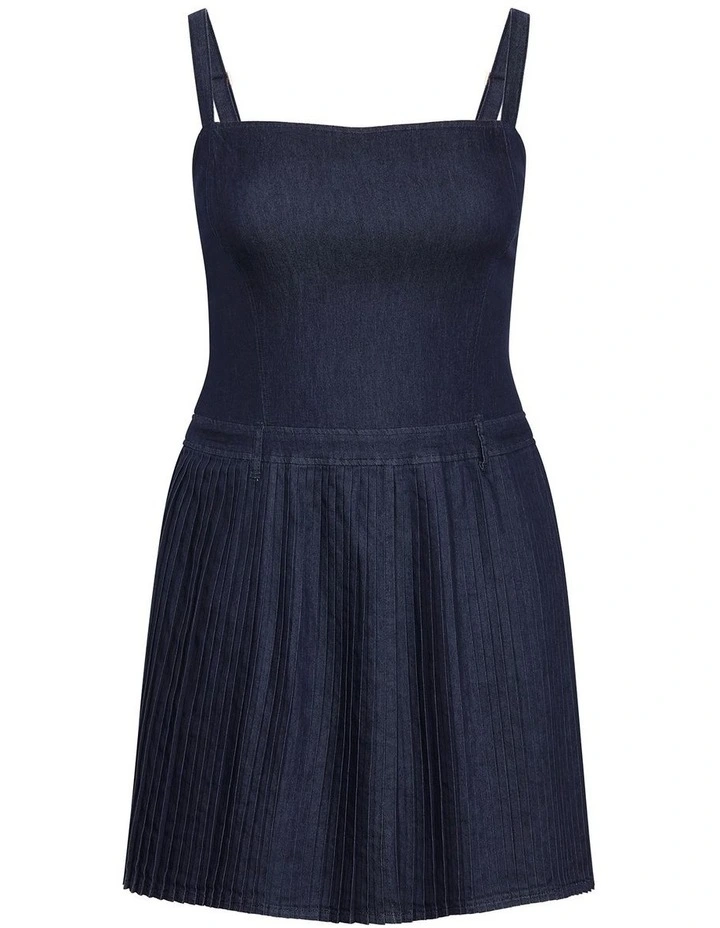 Skye Pleat Mini Dress in Dark Denim image 3