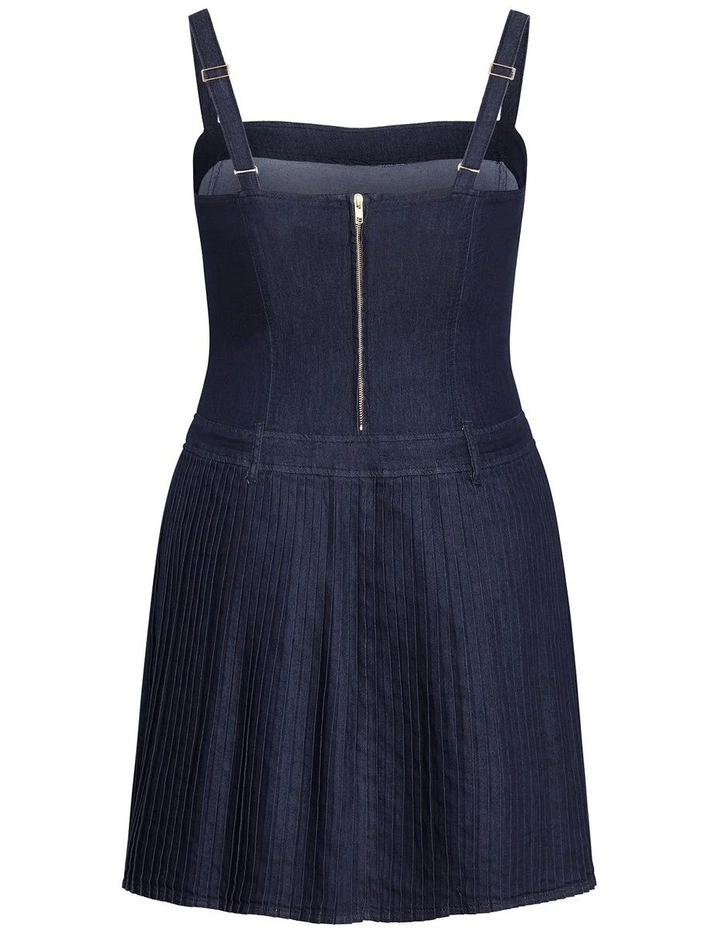 Skye Pleat Mini Dress in Dark Denim image 4