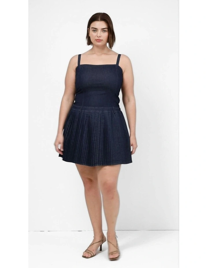 Skye Pleat Mini Dress in Dark Denim image 5