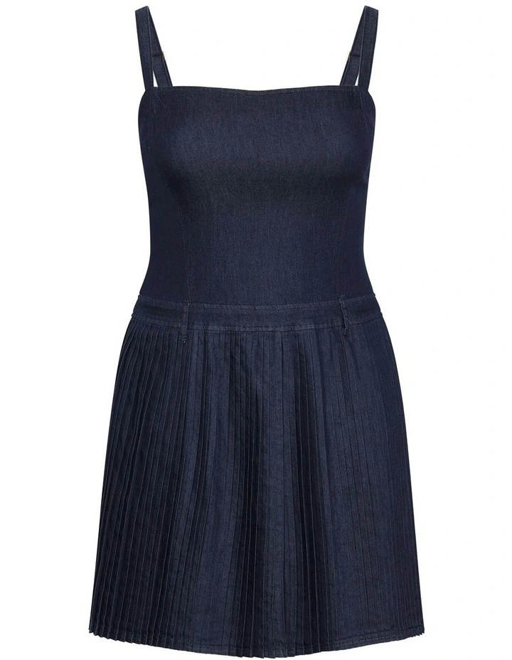 Skye Pleat Mini Dress in Dark Denim image 6