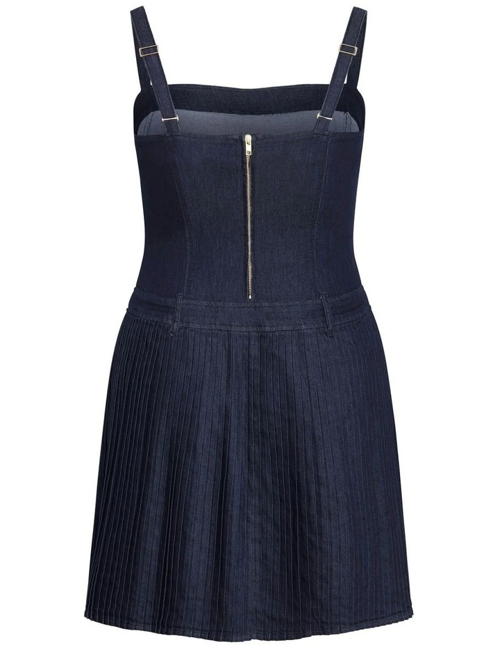 Skye Pleat Mini Dress in Dark Denim image 7