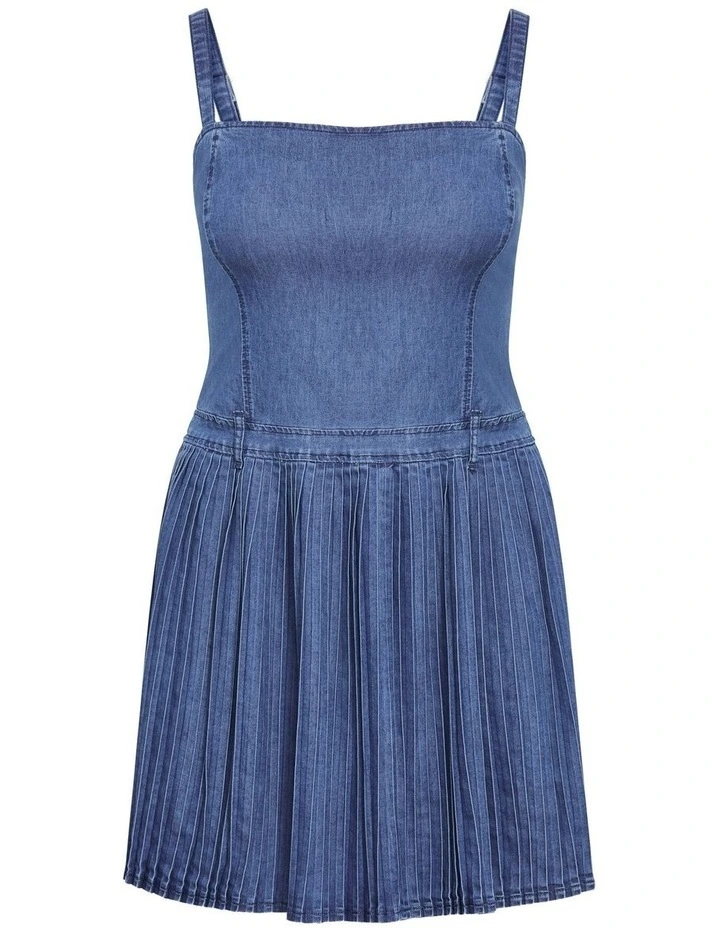 Skye Pleat Mini Dress in Mid Denim image 5