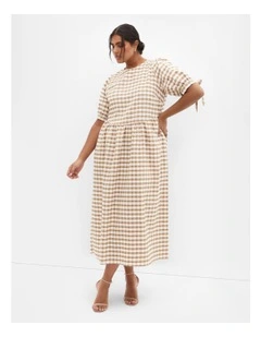 Valley Gingham Midi Dress in Caramel