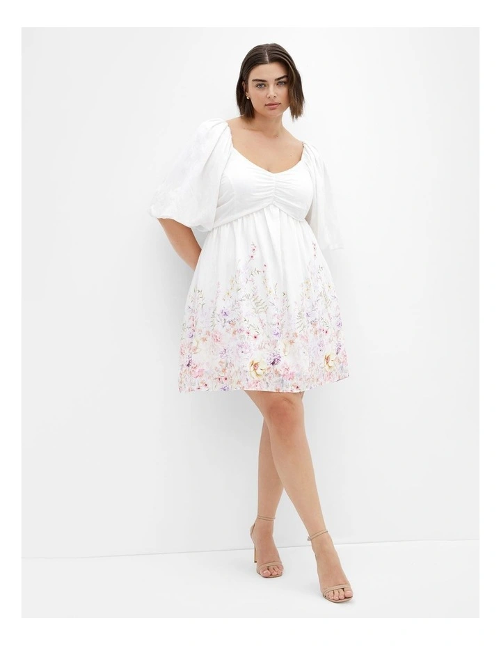 Mindy Border Babydoll Mini Dress in White image 1