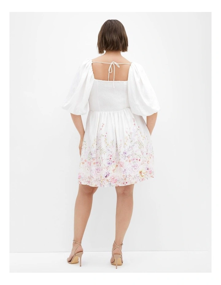 Mindy Border Babydoll Mini Dress in White image 2