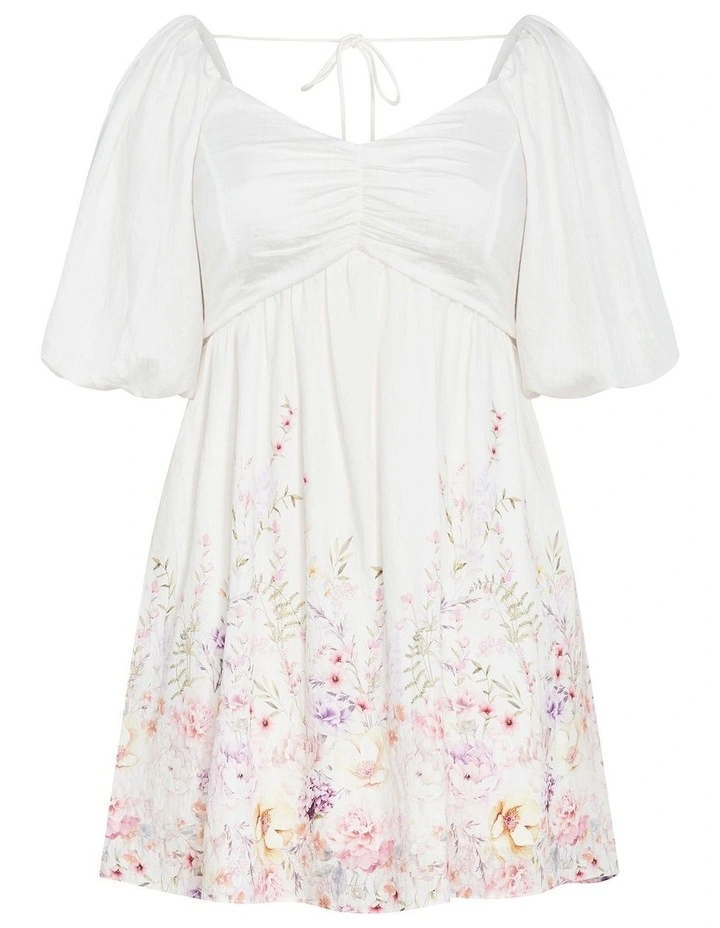 Mindy Border Babydoll Mini Dress in White image 3