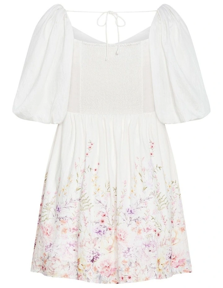 Mindy Border Babydoll Mini Dress in White image 4