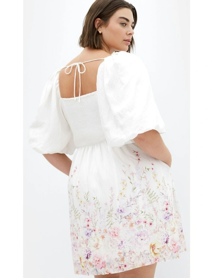 Mindy Border Babydoll Mini Dress in White image 5