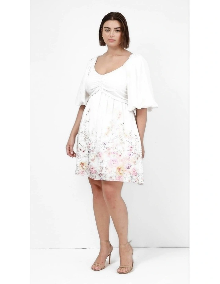Mindy Border Babydoll Mini Dress in White image 6