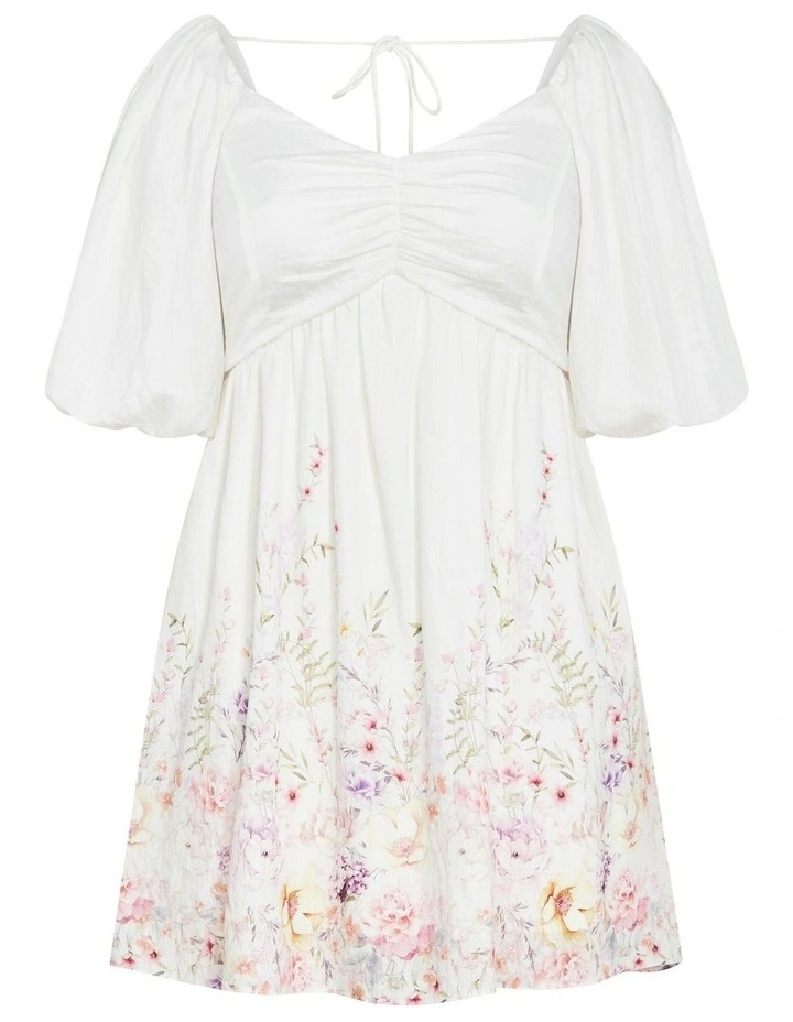 Mindy Border Babydoll Mini Dress in White image 7