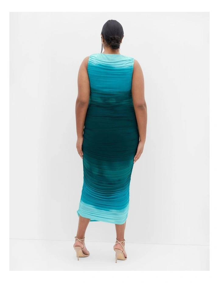 Halo Ruched Ombre Maxi Dress in Green image 2